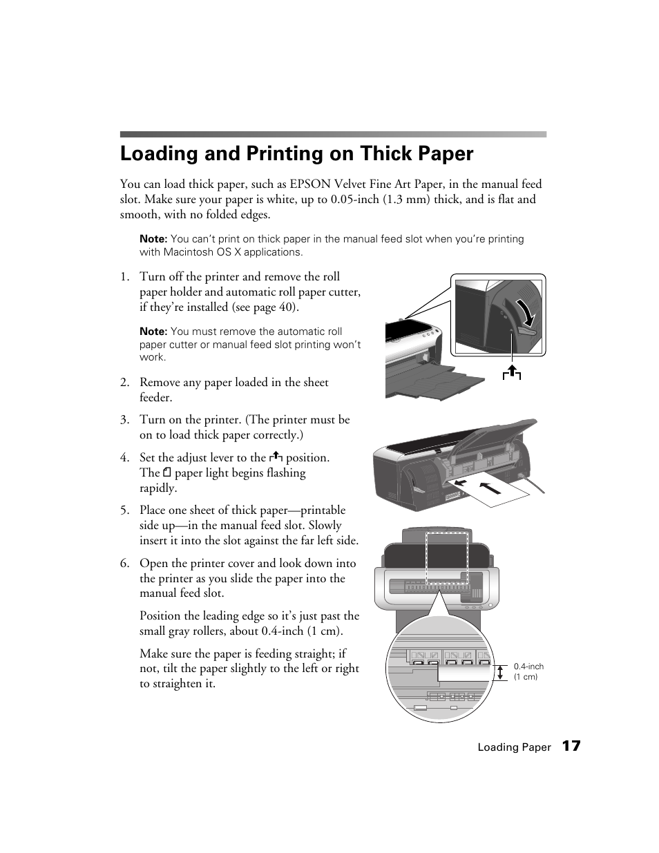 Loading and printing on thick paper | Epson 2200 User Manual | Page 23 / 106