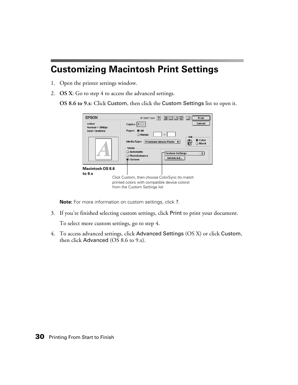 Customizing macintosh print settings | Epson 2200 User Manual | Page 36 / 106