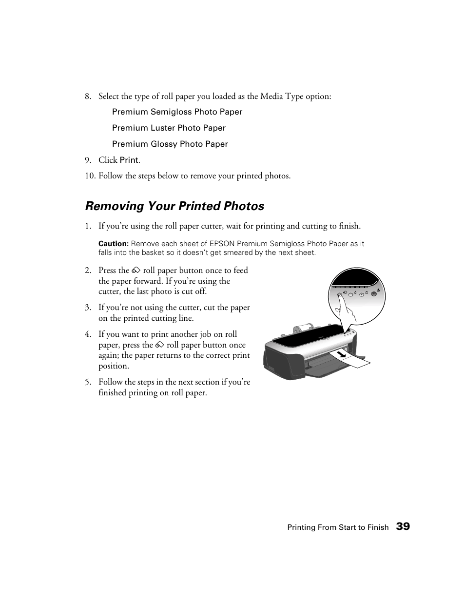 Removing your printed photos | Epson 2200 User Manual | Page 45 / 106