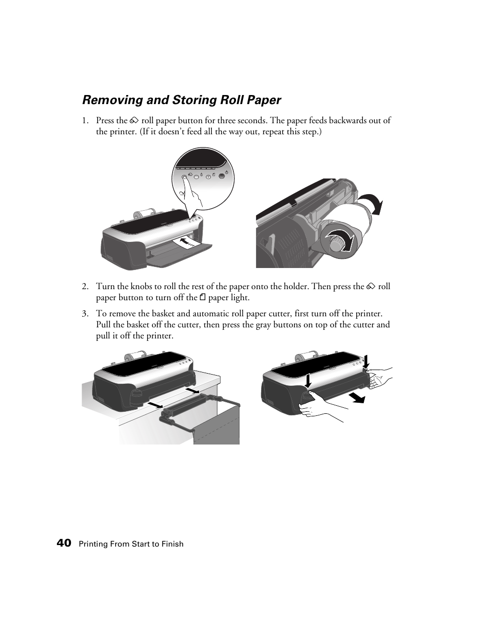 Removing and storing roll paper | Epson 2200 User Manual | Page 46 / 106