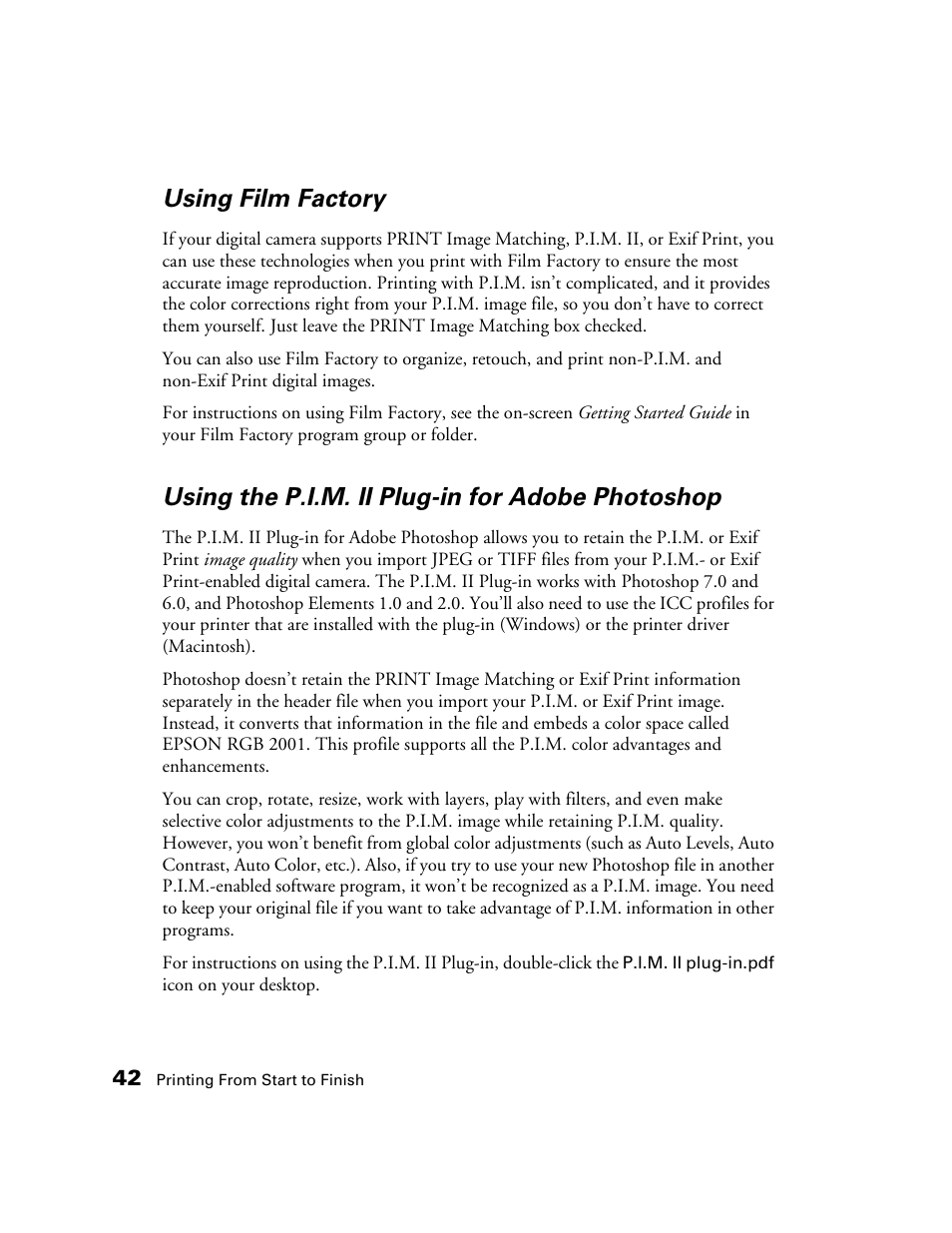 Using film factory, Using the p.i.m. ii plug-in for adobe photoshop | Epson 2200 User Manual | Page 48 / 106
