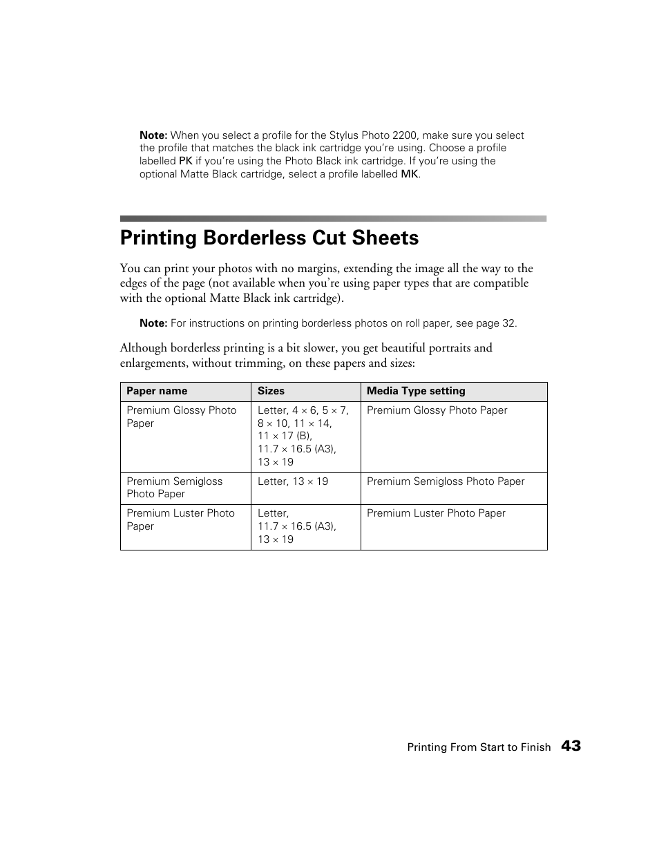 Printing borderless cut sheets | Epson 2200 User Manual | Page 49 / 106