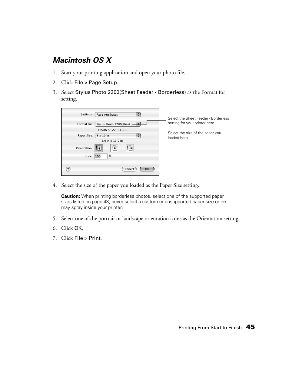 Macintosh osx, Macintosh os x | Epson 2200 User Manual | Page 51 / 106