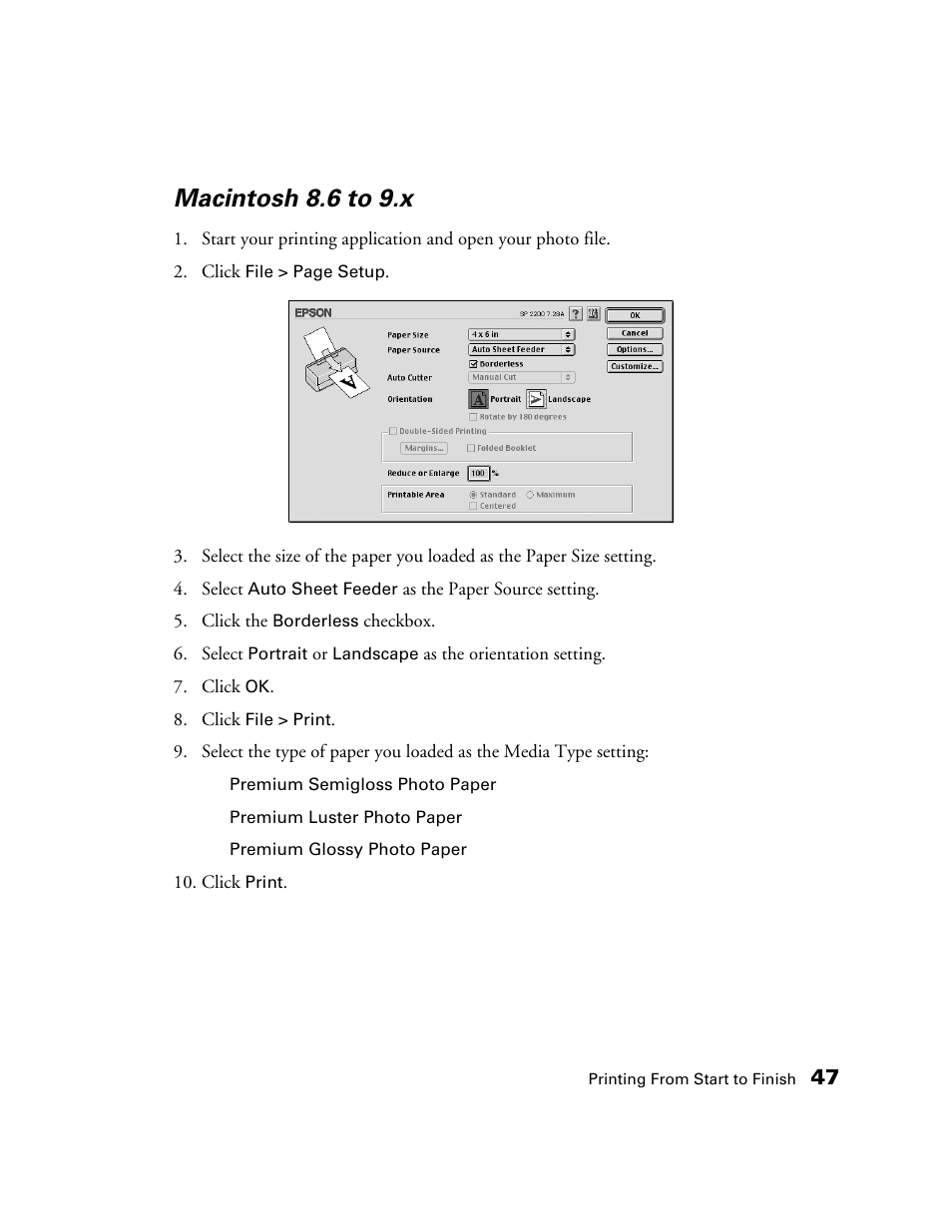 Macintosh 8.6 to 9.x | Epson 2200 User Manual | Page 53 / 106