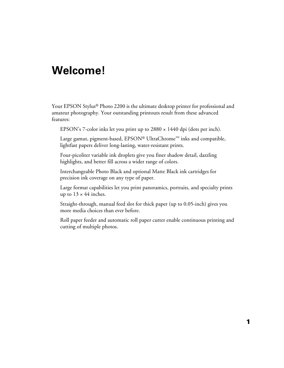 Welcome | Epson 2200 User Manual | Page 7 / 106