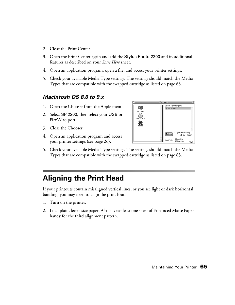 Aligning the print head | Epson 2200 User Manual | Page 71 / 106