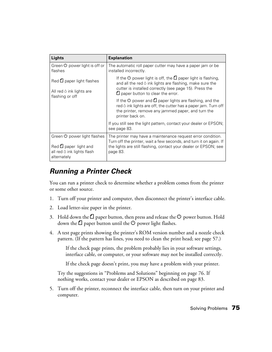 Running a printer check | Epson 2200 User Manual | Page 81 / 106