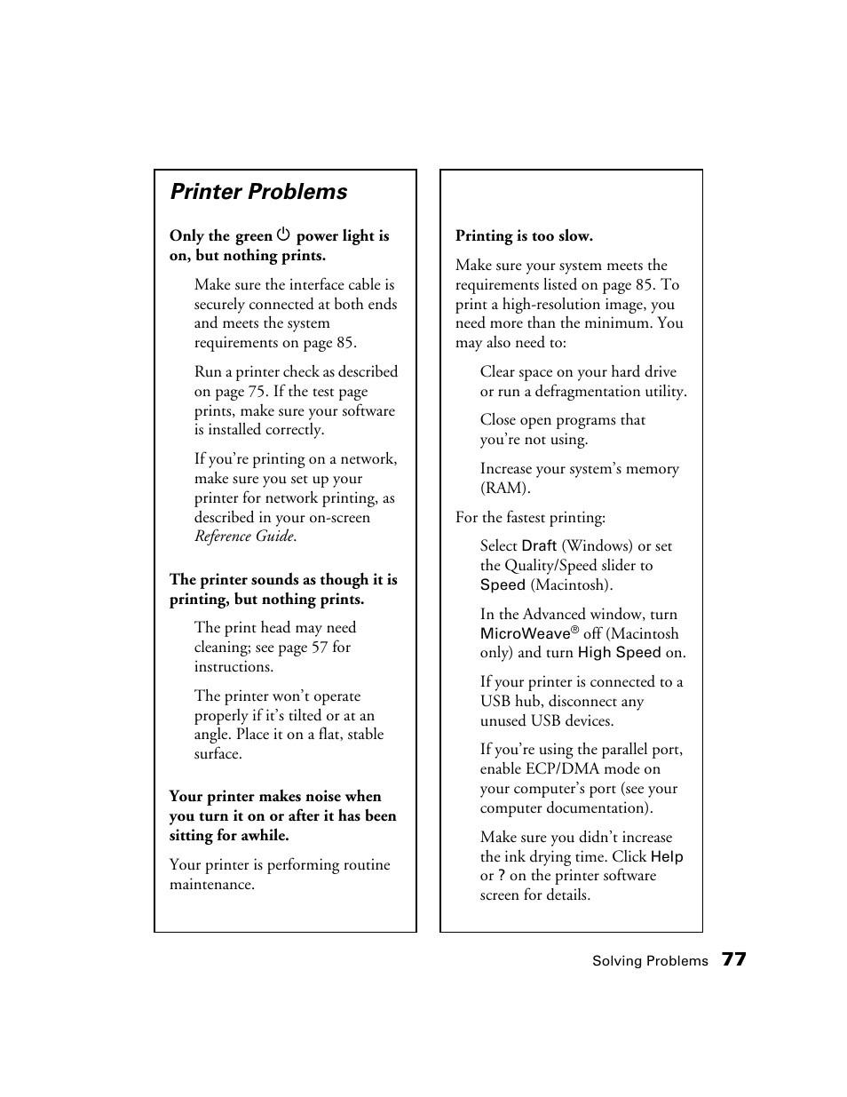 Printer problems | Epson 2200 User Manual | Page 83 / 106