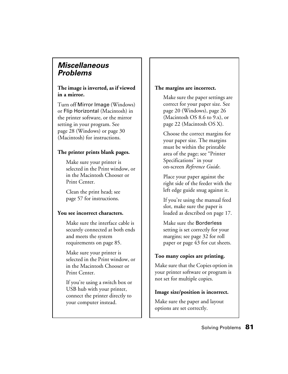 Miscellaneous problems | Epson 2200 User Manual | Page 87 / 106