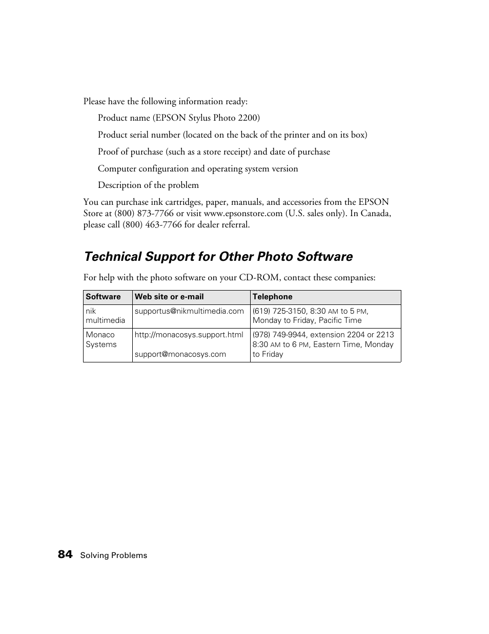 Technical support for other photo software | Epson 2200 User Manual | Page 90 / 106