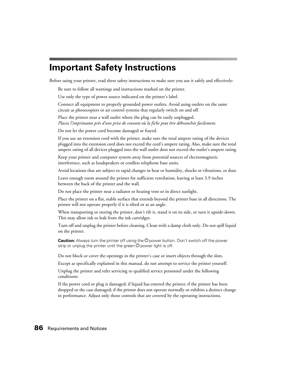 Important safety instructions | Epson 2200 User Manual | Page 92 / 106