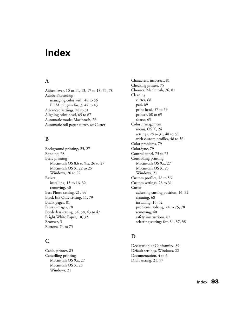 Index | Epson 2200 User Manual | Page 99 / 106