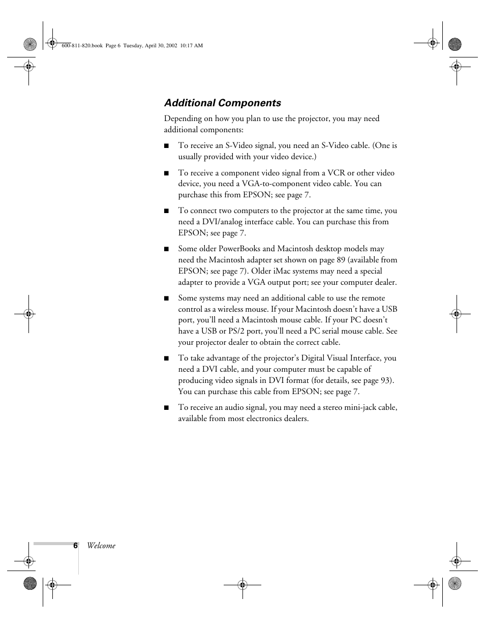 Additional components | Epson 811p User Manual | Page 12 / 119