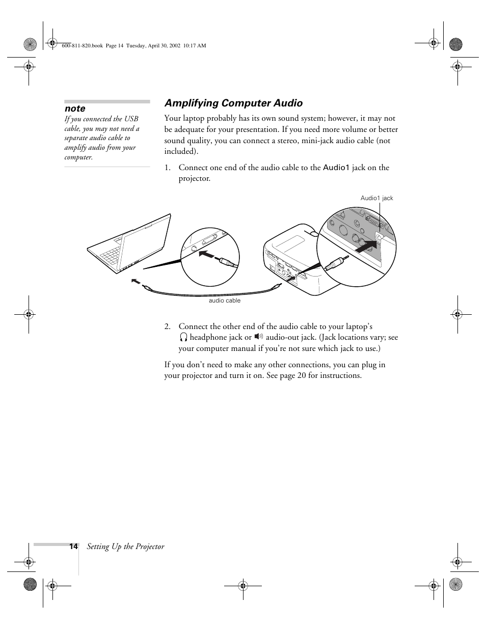 Amplifying computer audio | Epson 811p User Manual | Page 20 / 119