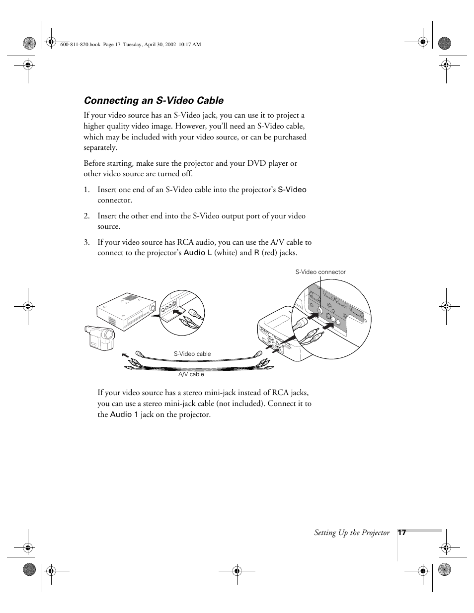 Connecting an s-video cable | Epson 811p User Manual | Page 23 / 119