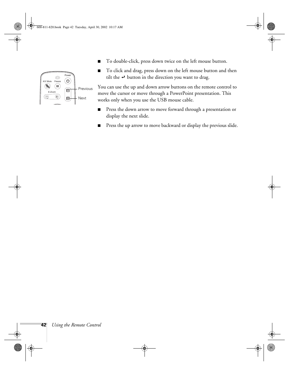 Using the remote control | Epson 811p User Manual | Page 48 / 119