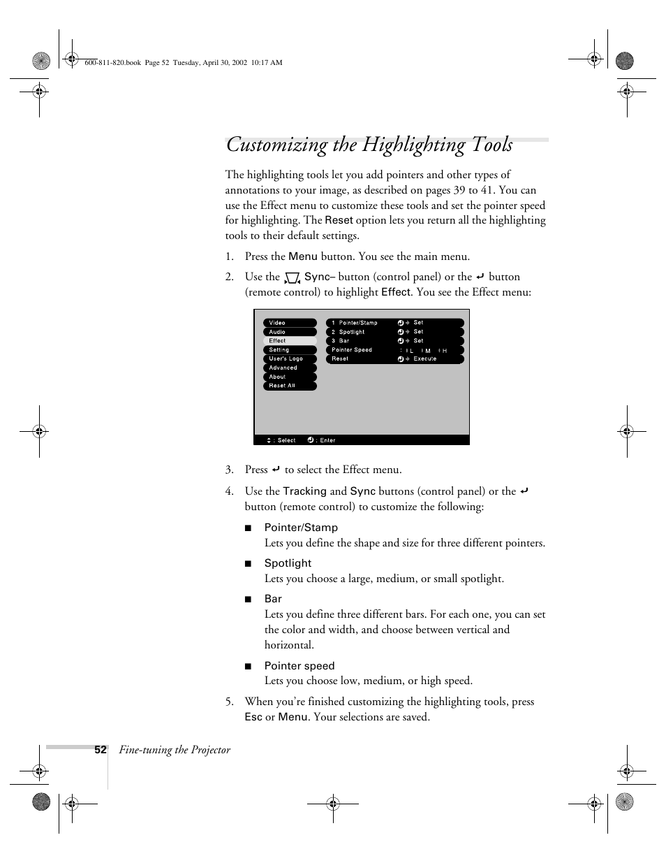 Customizing the highlighting tools | Epson 811p User Manual | Page 58 / 119