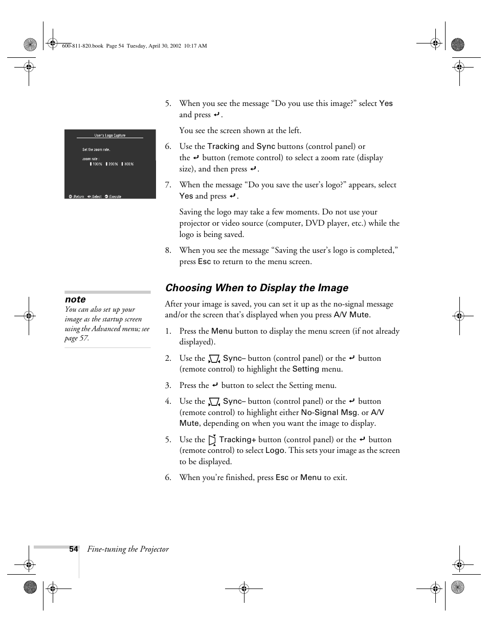 Choosing when to display the image | Epson 811p User Manual | Page 60 / 119