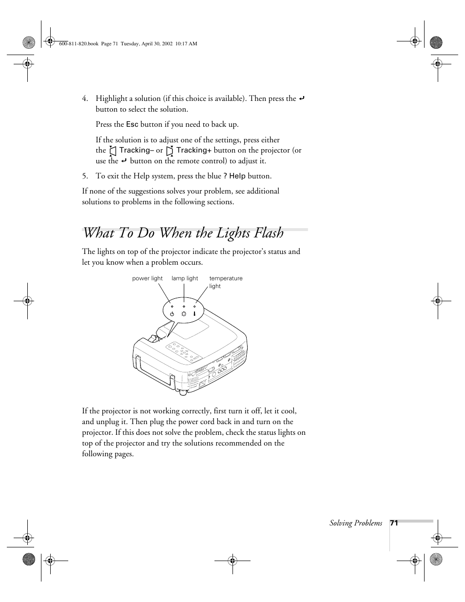 What to do when the lights flash | Epson 811p User Manual | Page 77 / 119