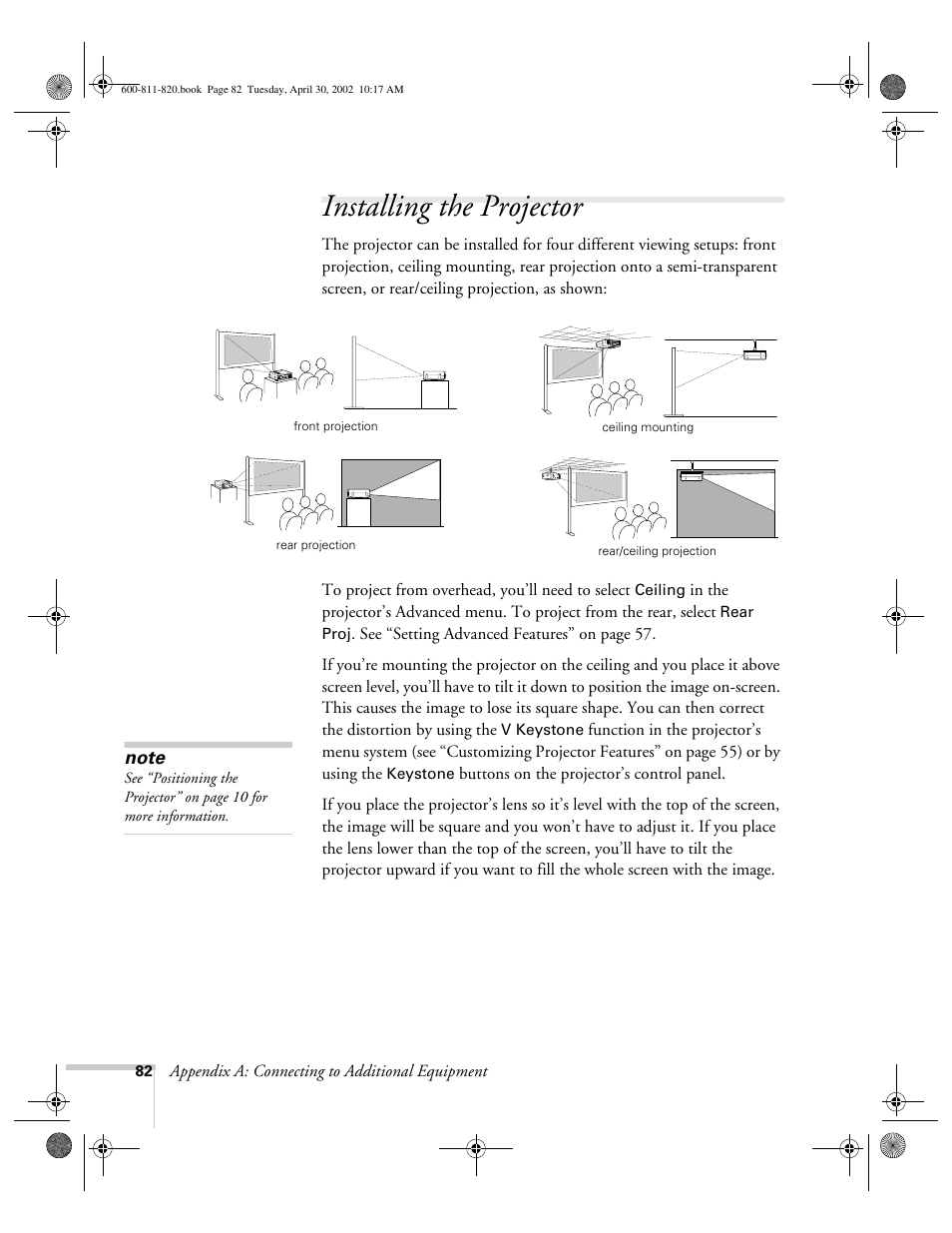 Installing the projector | Epson 811p User Manual | Page 88 / 119