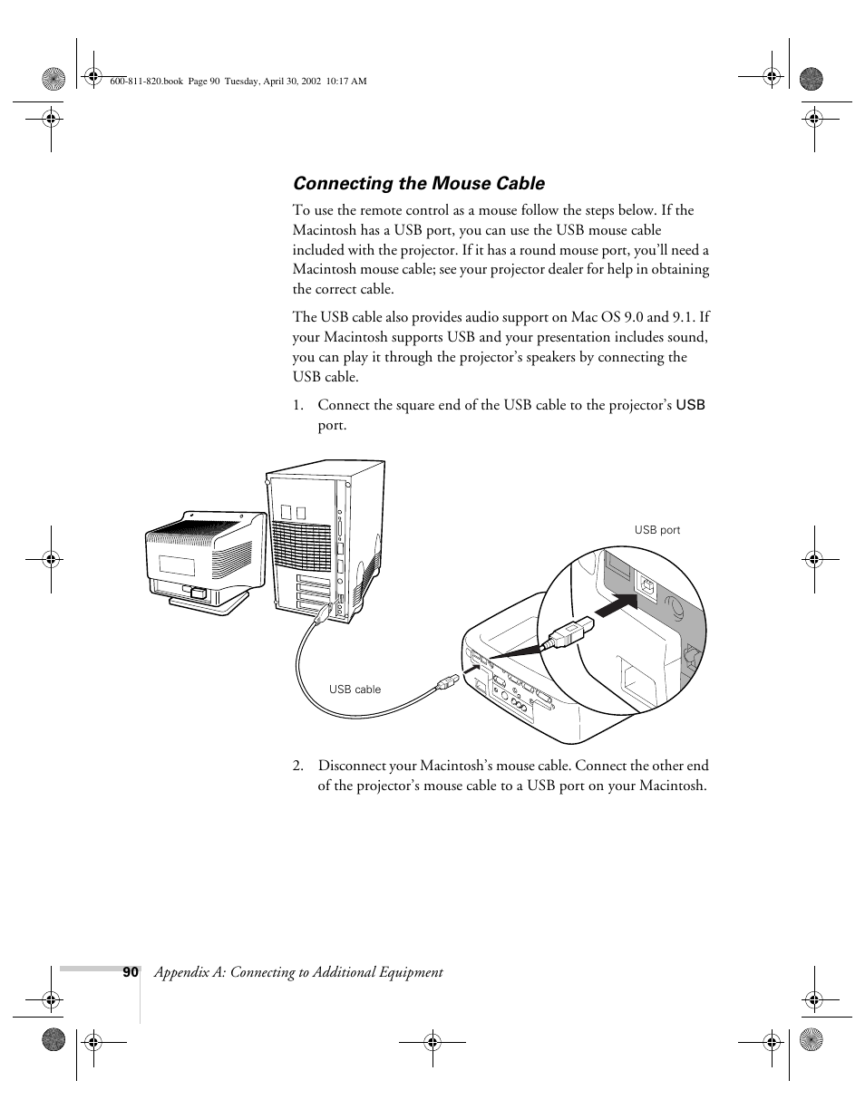 Connecting the mouse cable | Epson 811p User Manual | Page 96 / 119