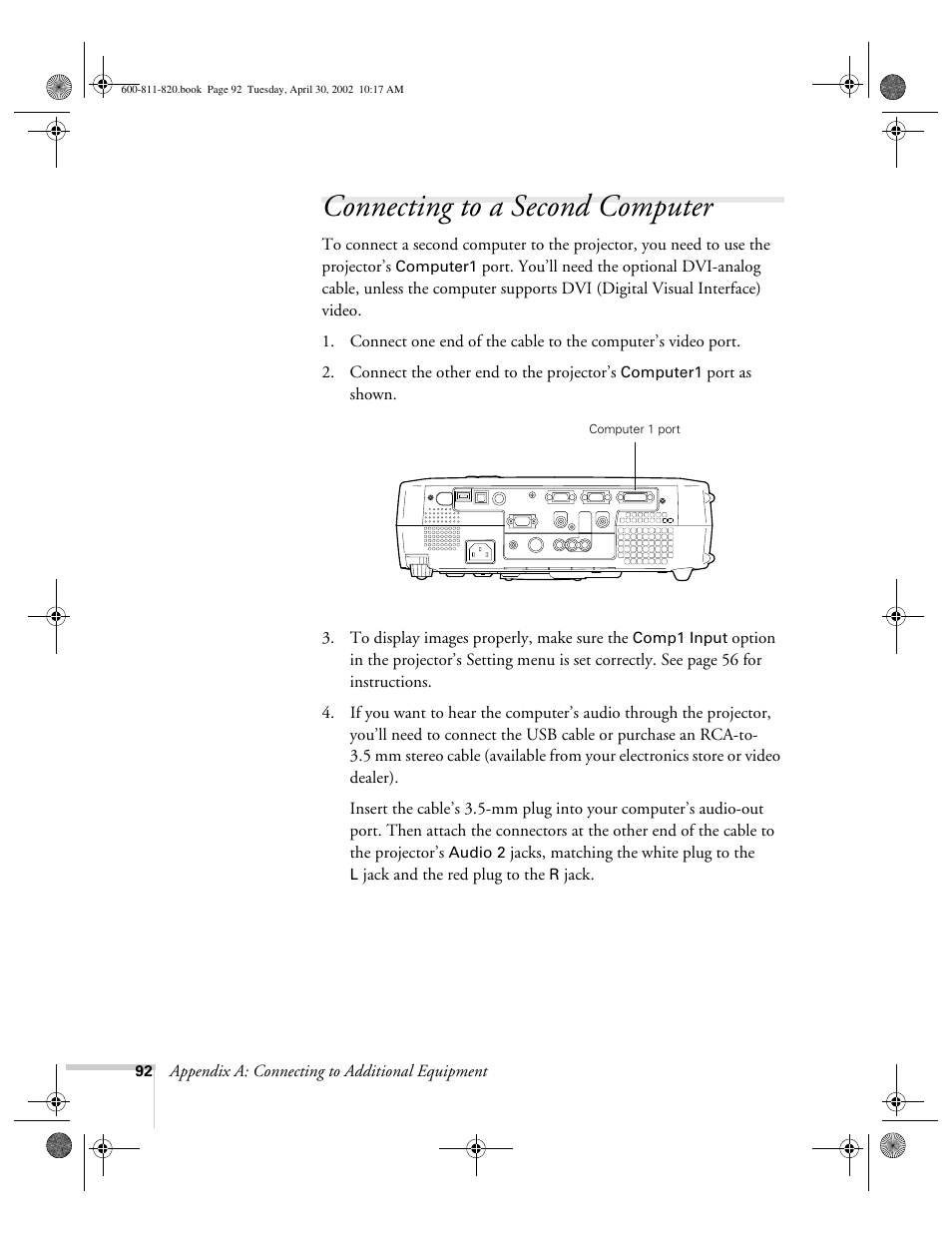 Connecting to a second computer | Epson 811p User Manual | Page 98 / 119