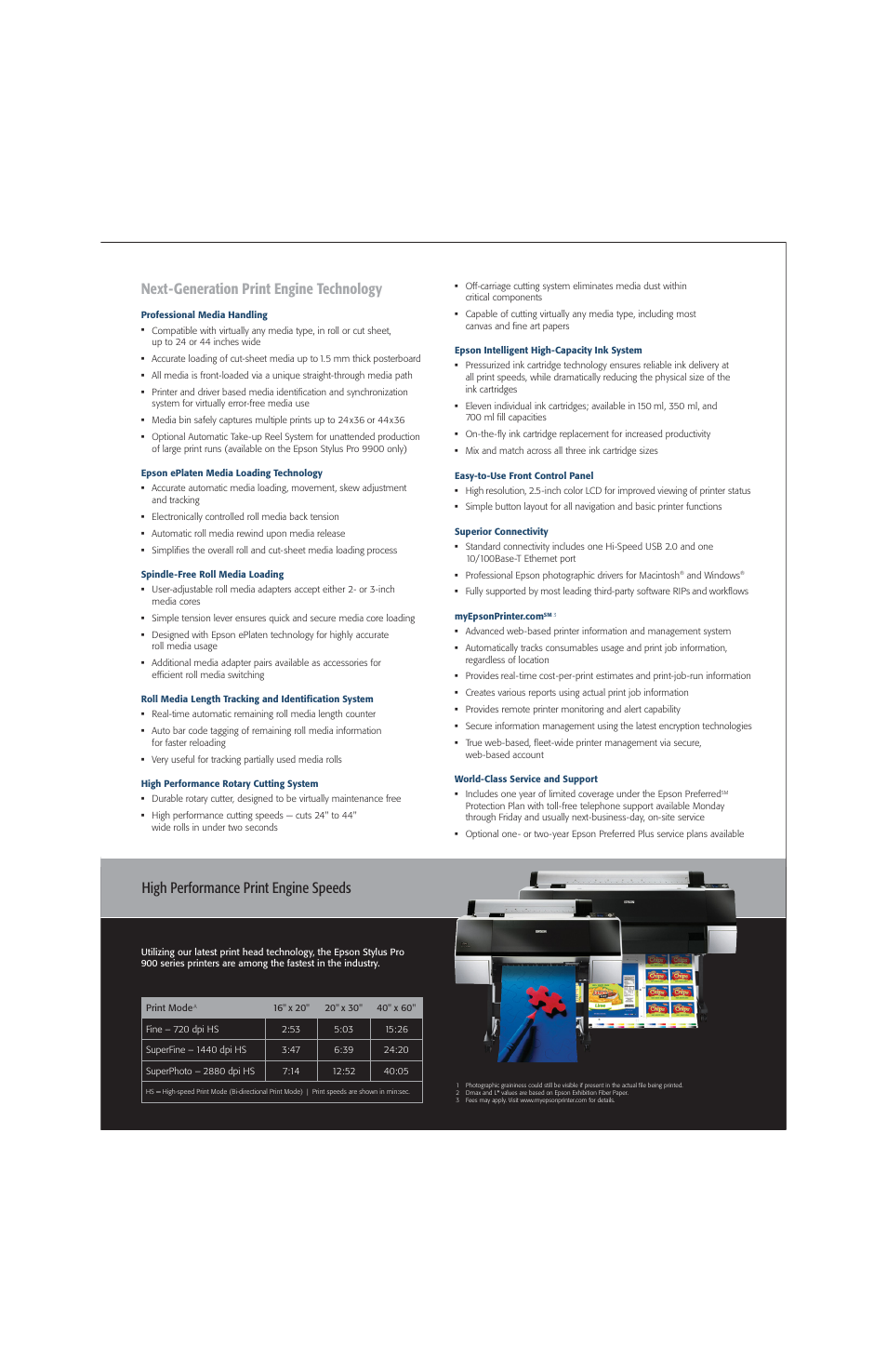 Next-generation print engine technology, High performance print engine speeds | Epson STYLUS 9900 User Manual | Page 7 / 8
