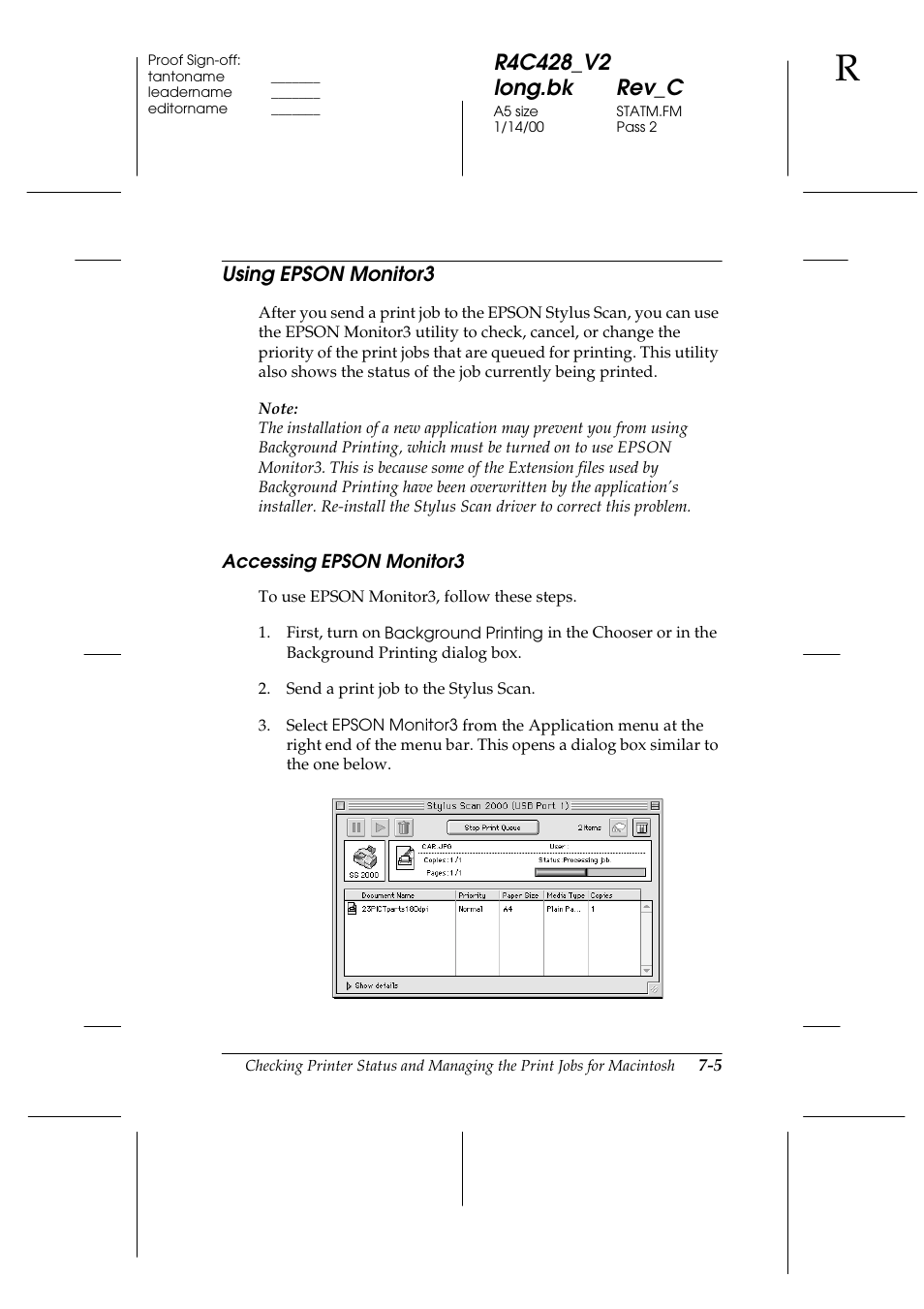 Using epson monitor3, Accessing epson monitor3, Using epson monitor3 -5 | Accessing epson monitor3 -5 | Epson 2000 User Manual | Page 103 / 231