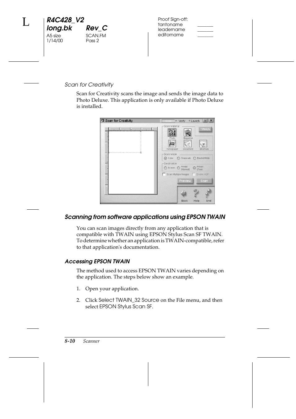 Accessing epson twain | Epson 2000 User Manual | Page 116 / 231