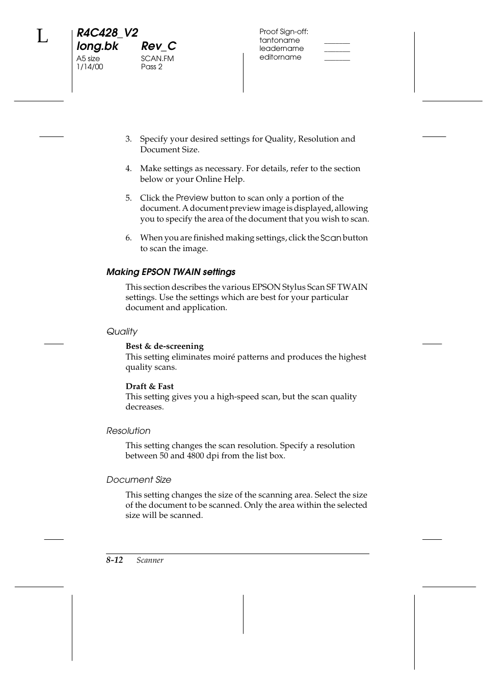 Making epson twain settings | Epson 2000 User Manual | Page 118 / 231