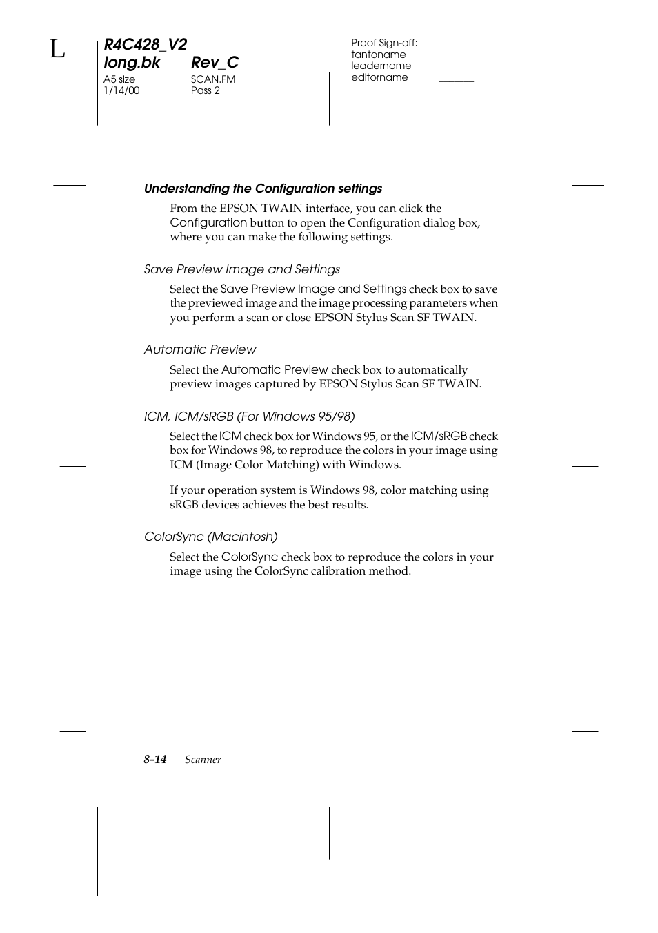 Understanding the configuration settings | Epson 2000 User Manual | Page 120 / 231