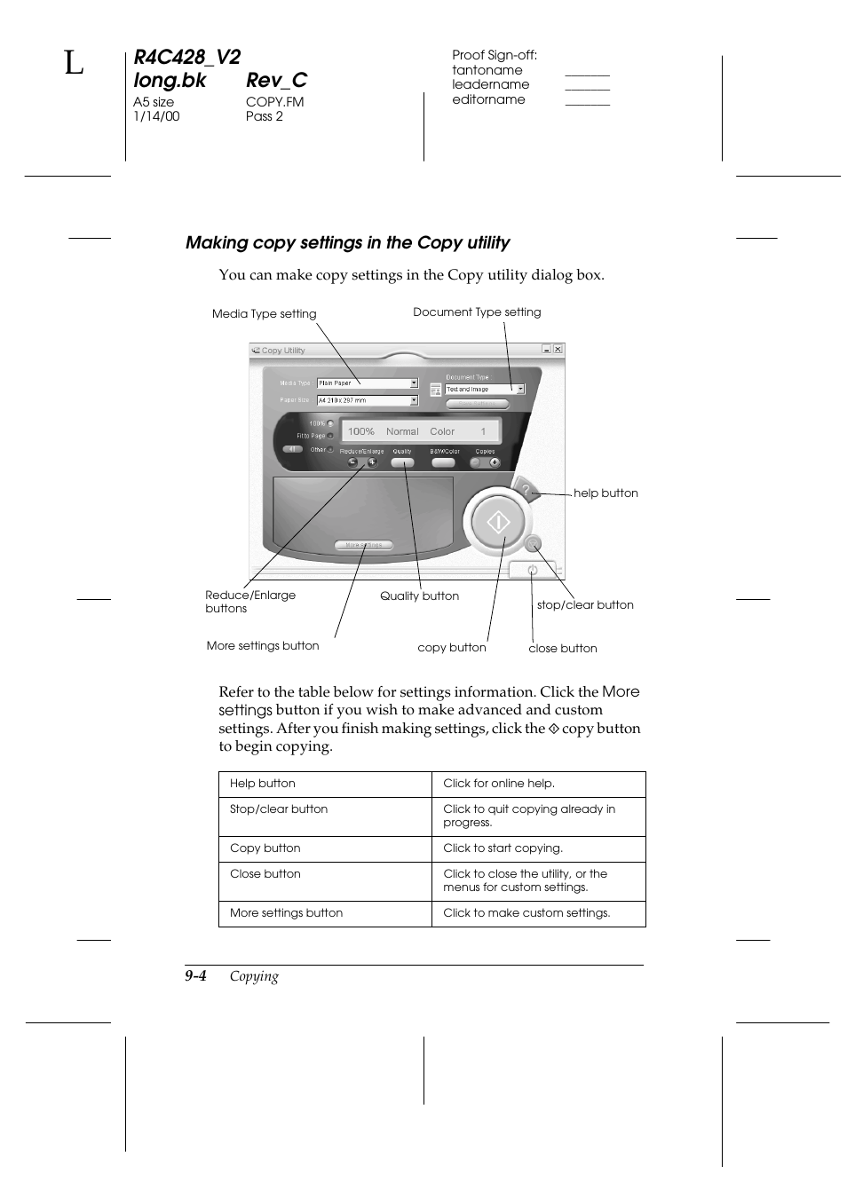 Making copy settings in the copy utility, Making copy settings in the copy utility -4 | Epson 2000 User Manual | Page 124 / 231