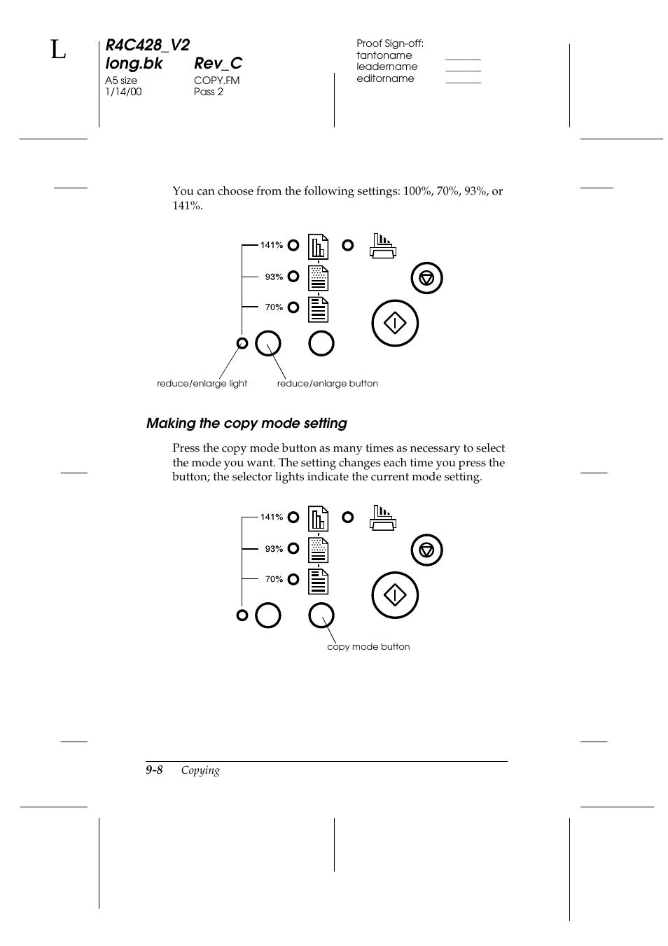 Making the copy mode setting, Making the copy mode setting -8 | Epson 2000 User Manual | Page 128 / 231