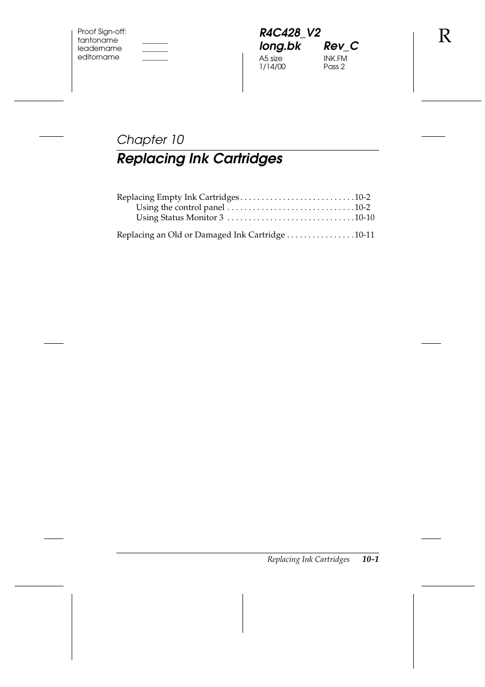 Replacing ink cartridges, Chapter 10 | Epson 2000 User Manual | Page 131 / 231