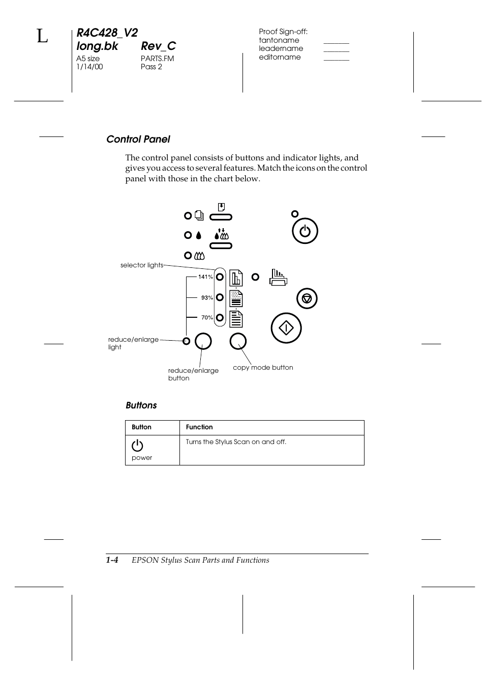 Control panel, Control panel -4 | Epson 2000 User Manual | Page 14 / 231