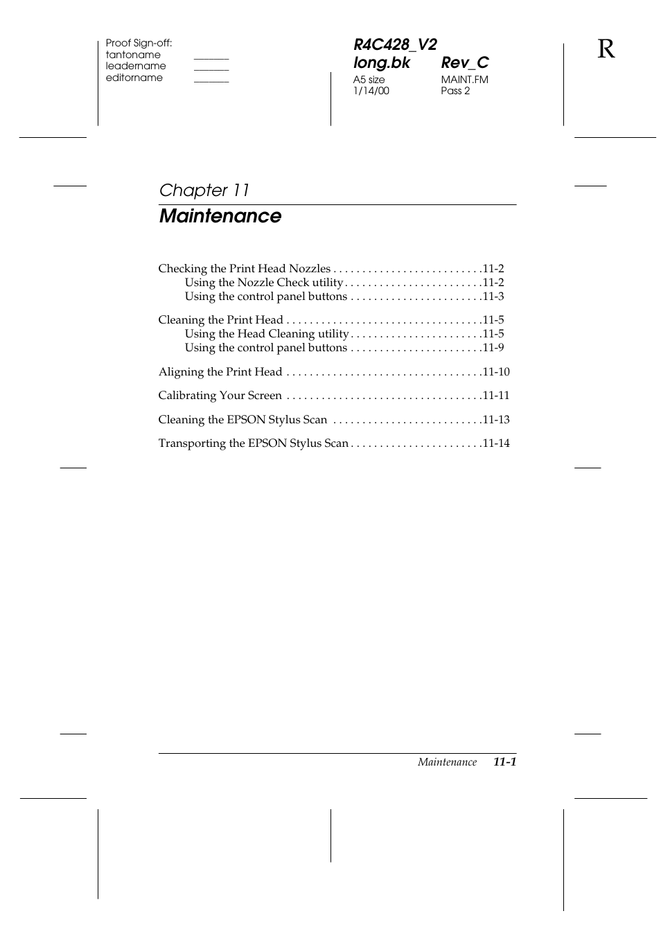 Maintenance, Chapter 11 | Epson 2000 User Manual | Page 147 / 231