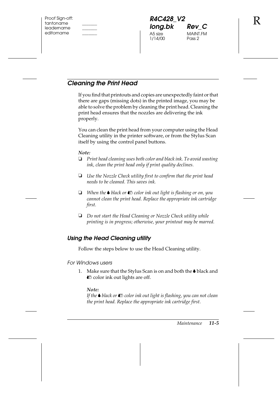 Cleaning the print head, Using the head cleaning utility, Using the head cleaning utility -5 | Cleaning the print head -5 | Epson 2000 User Manual | Page 151 / 231
