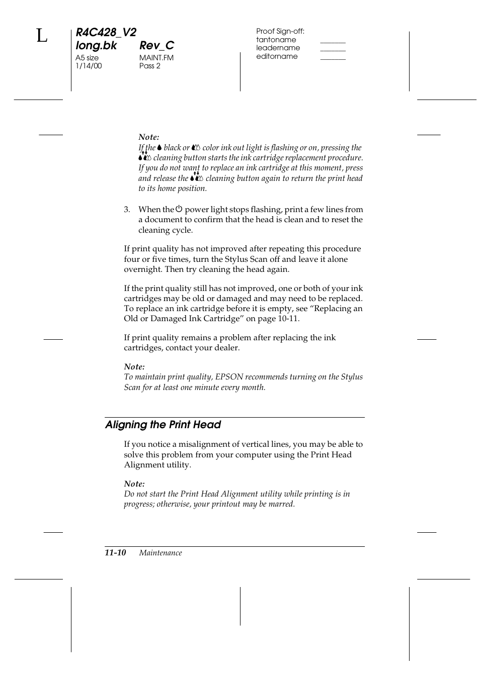 Aligning the print head, Aligning the print head -10 | Epson 2000 User Manual | Page 156 / 231