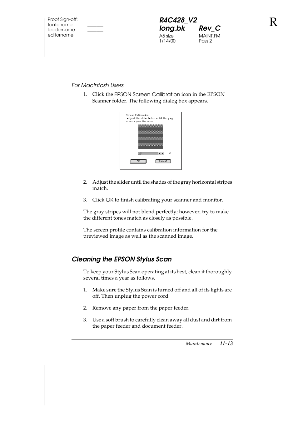 Cleaning the epson stylus scan, Cleaning the epson stylus scan -13 | Epson 2000 User Manual | Page 159 / 231