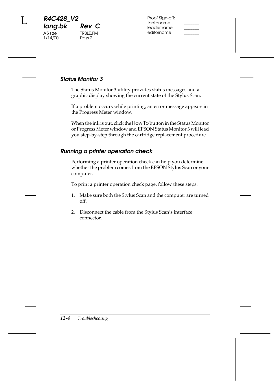 Status monitor 3, Running a printer operation check | Epson 2000 User Manual | Page 166 / 231