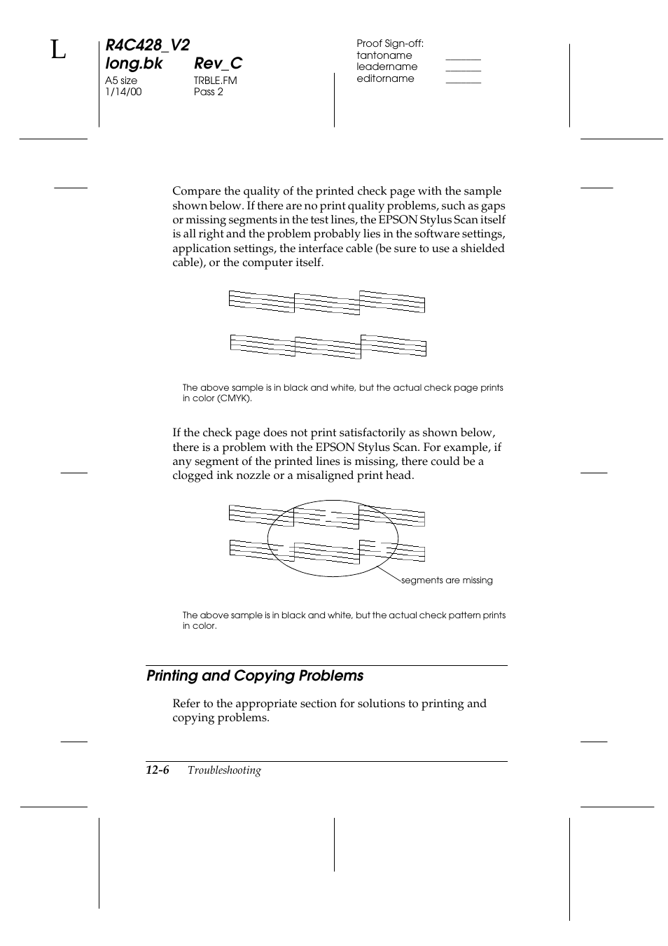 Printing and copying problems, Printing and copying problems -6 | Epson 2000 User Manual | Page 168 / 231