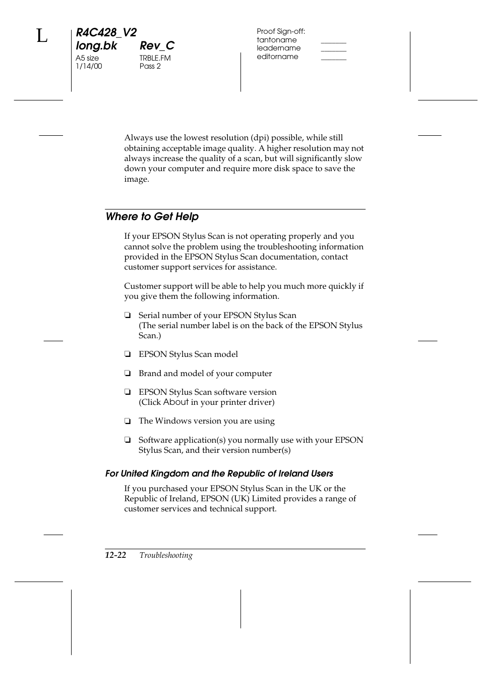 Where to get help, Where to get help -22 | Epson 2000 User Manual | Page 184 / 231