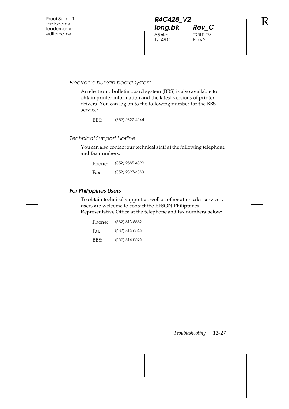 For philippines users | Epson 2000 User Manual | Page 189 / 231