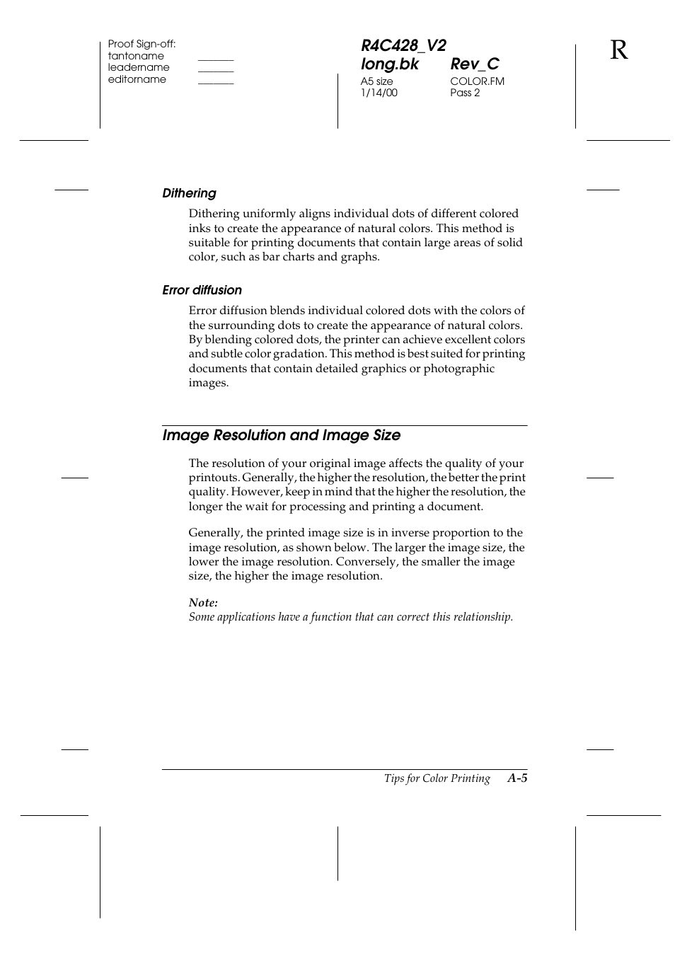 Dithering, Error diffusion, Image resolution and image size | Epson 2000 User Manual | Page 199 / 231