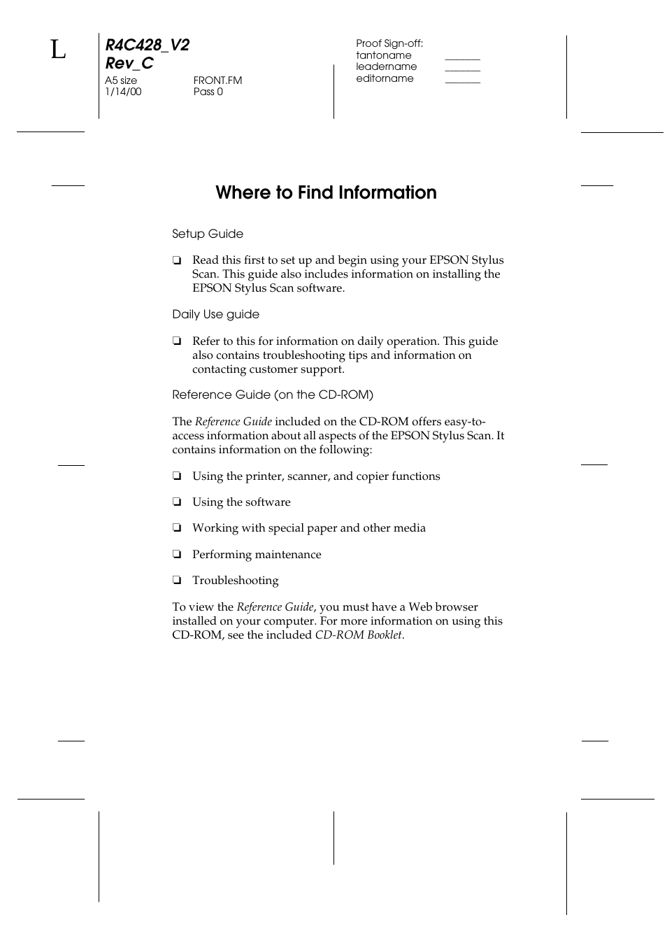 Where to find information | Epson 2000 User Manual | Page 2 / 231