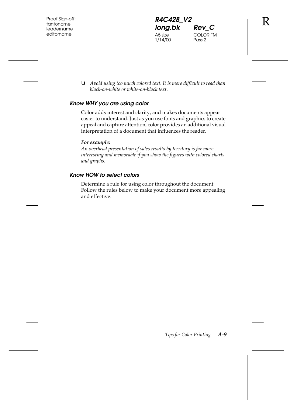 Know why you are using color, Know how to select colors | Epson 2000 User Manual | Page 203 / 231