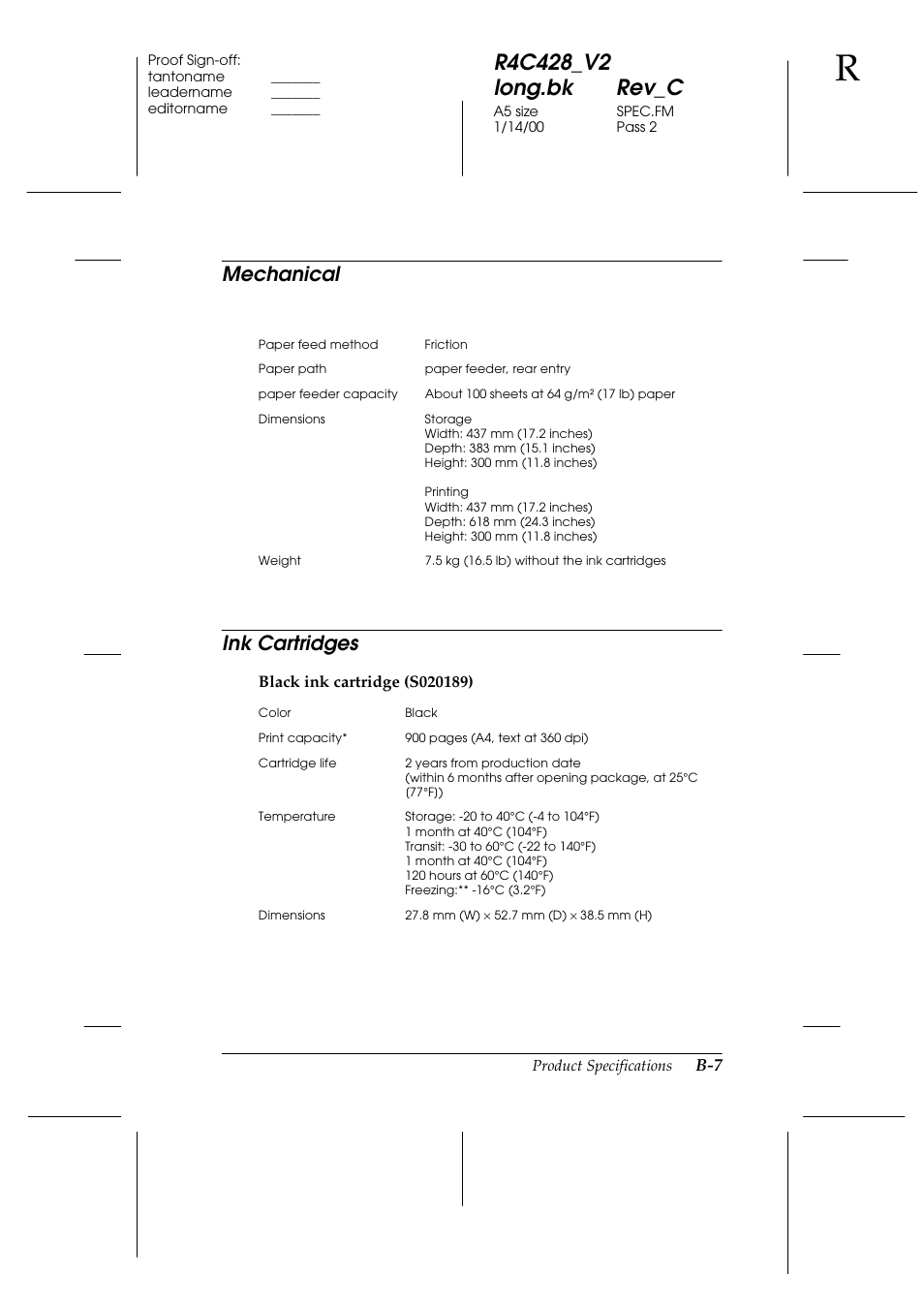 Mechanical, Ink cartridges, Mechanical ink cartridges | Epson 2000 User Manual | Page 211 / 231
