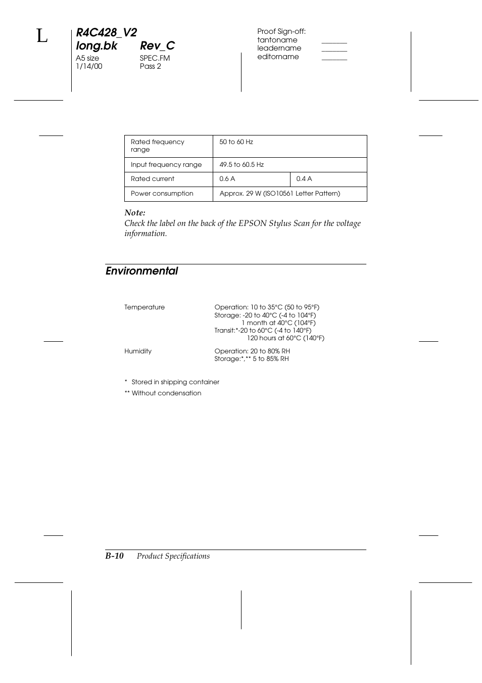 Environmental | Epson 2000 User Manual | Page 214 / 231