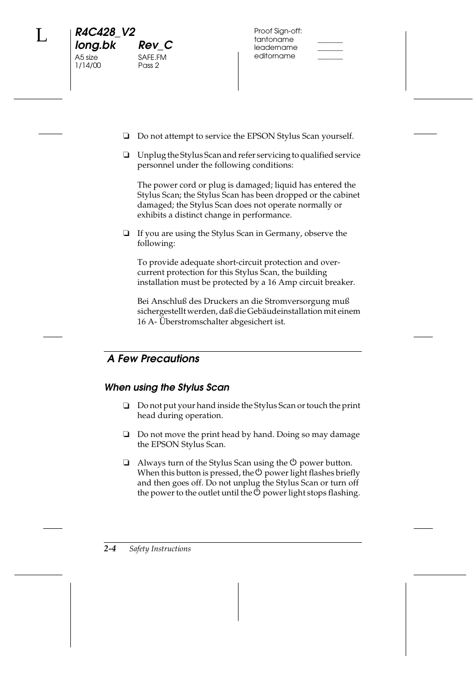 A few precautions, When using the stylus scan, A few precautions -4 | When using the stylus scan -4 | Epson 2000 User Manual | Page 22 / 231