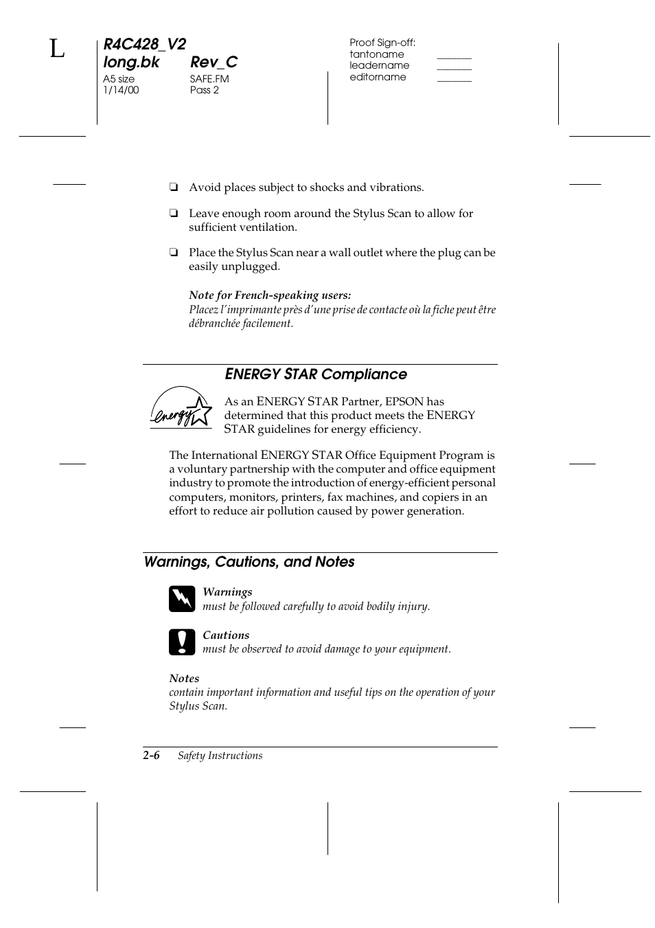 Energy star compliance, Warnings, cautions, and notes, Warnings, cautions, and notes -6 | Epson 2000 User Manual | Page 24 / 231